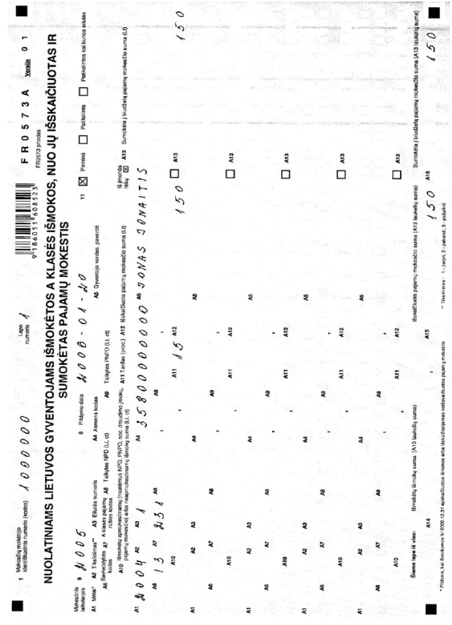 Dėl Metinės A Klasės Ismokų Nuo Jų Isskaiciuoto Ir Sumokėto Pajamų Mokescio Deklaracijos Formos Jos Priedų Formų Bei Jų Pildymo Ir Teikimo Taisyklių Patvirtinimo