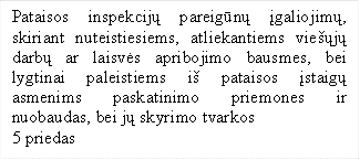 Pataisos inspekcijų pareigūnų įgaliojimų, skiriant nuteistiesiems, atliekantiems viešųjų darbų ar laisvės apribojimo bausmes, bei lygtinai paleistiems iš pataisos įstaigų asmenims paskatinimo priemones ir nuobaudas, bei jų skyrimo tvarkos
5 priedas
