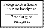 Fotogenotoksiškumo
in vitro bandymas
_____________________
Fotoalergijos
bandymas